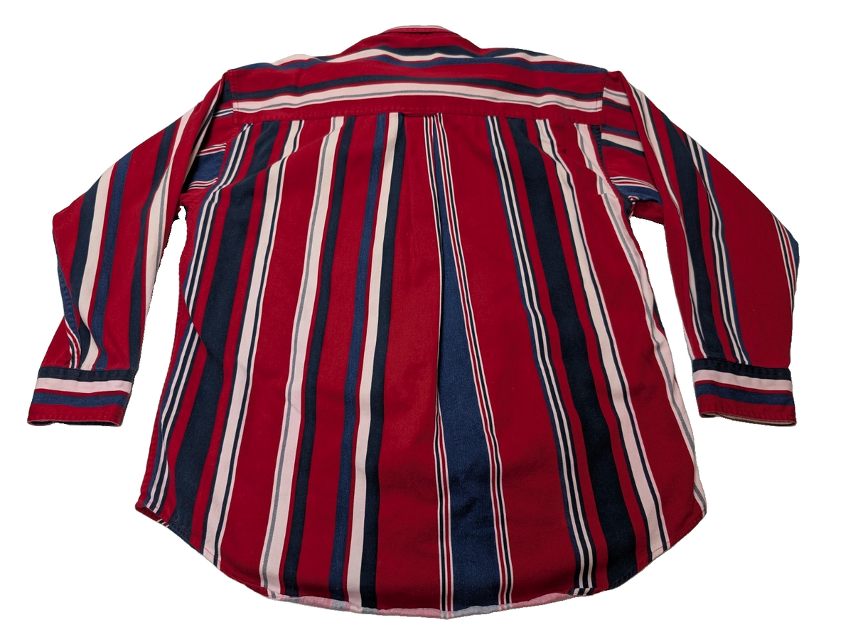 Chemise CHAPS Ralph Lauren rouge rayures shirt button down coton L