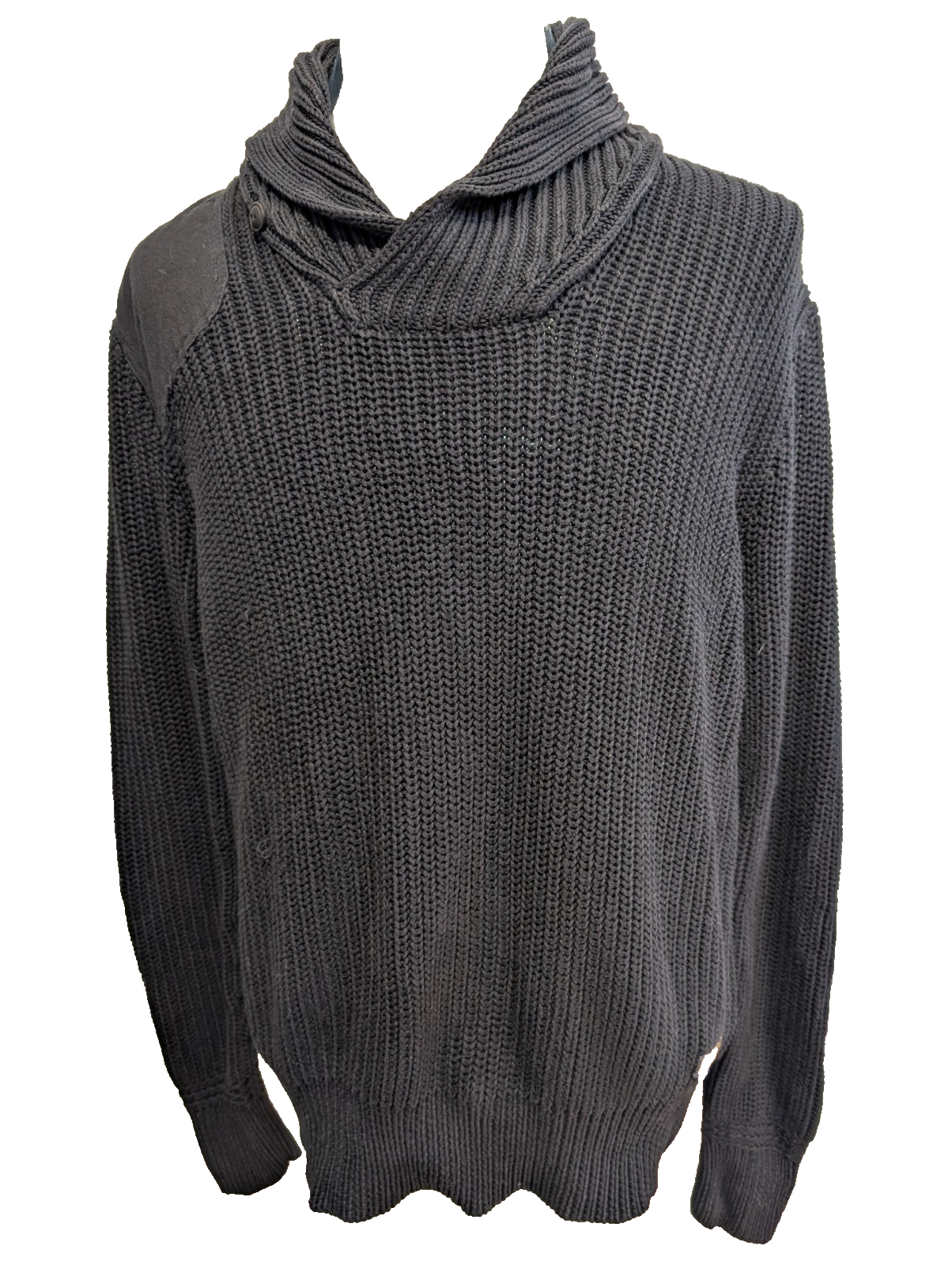 Pull chaud Polo Ralph Lauren Épais Noir Col Boutonné Coudières Taille S