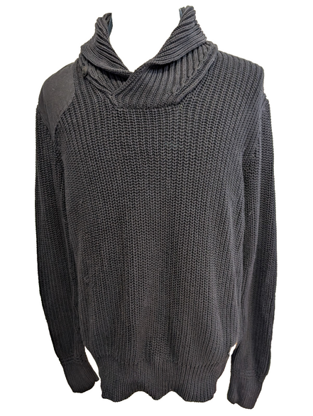Pull chaud Polo Ralph Lauren Épais Noir Col Boutonné Coudières Taille S