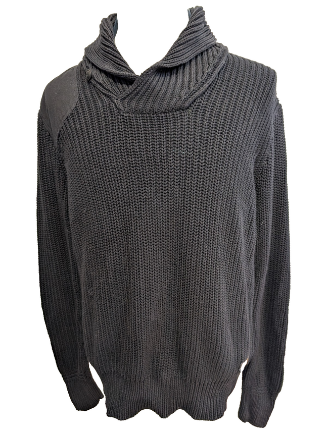 Pull chaud Polo Ralph Lauren Épais Noir Col Boutonné Coudières Taille S