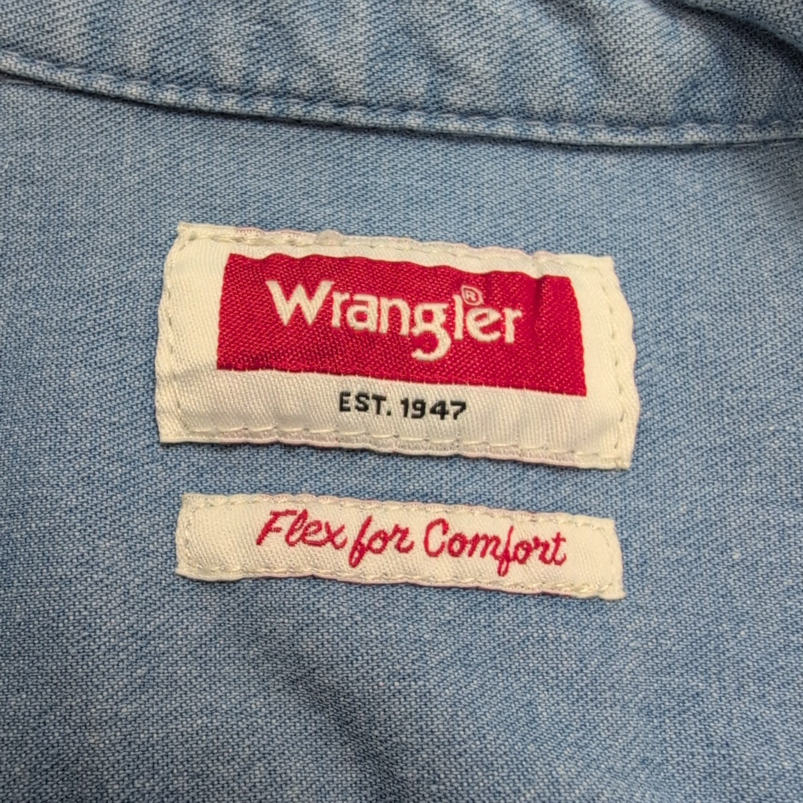 Chemise Wrangler stretch bleu effet jean 2 poches taille S manches longues #211e