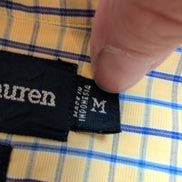 Chemise Ralph Lauren Blake M Jaune Carreaux Bleu Coton Logo Bleu Marine