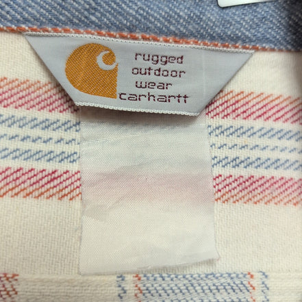 Chemise Carhartt S Flanelle Rayures Bleu Blanc Rouge 100% Coton 2 Poches