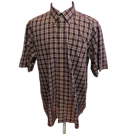 Chemise L.L.Bean XL Bordeaux Carreaux 100% Coton Vintage USA manches courtes