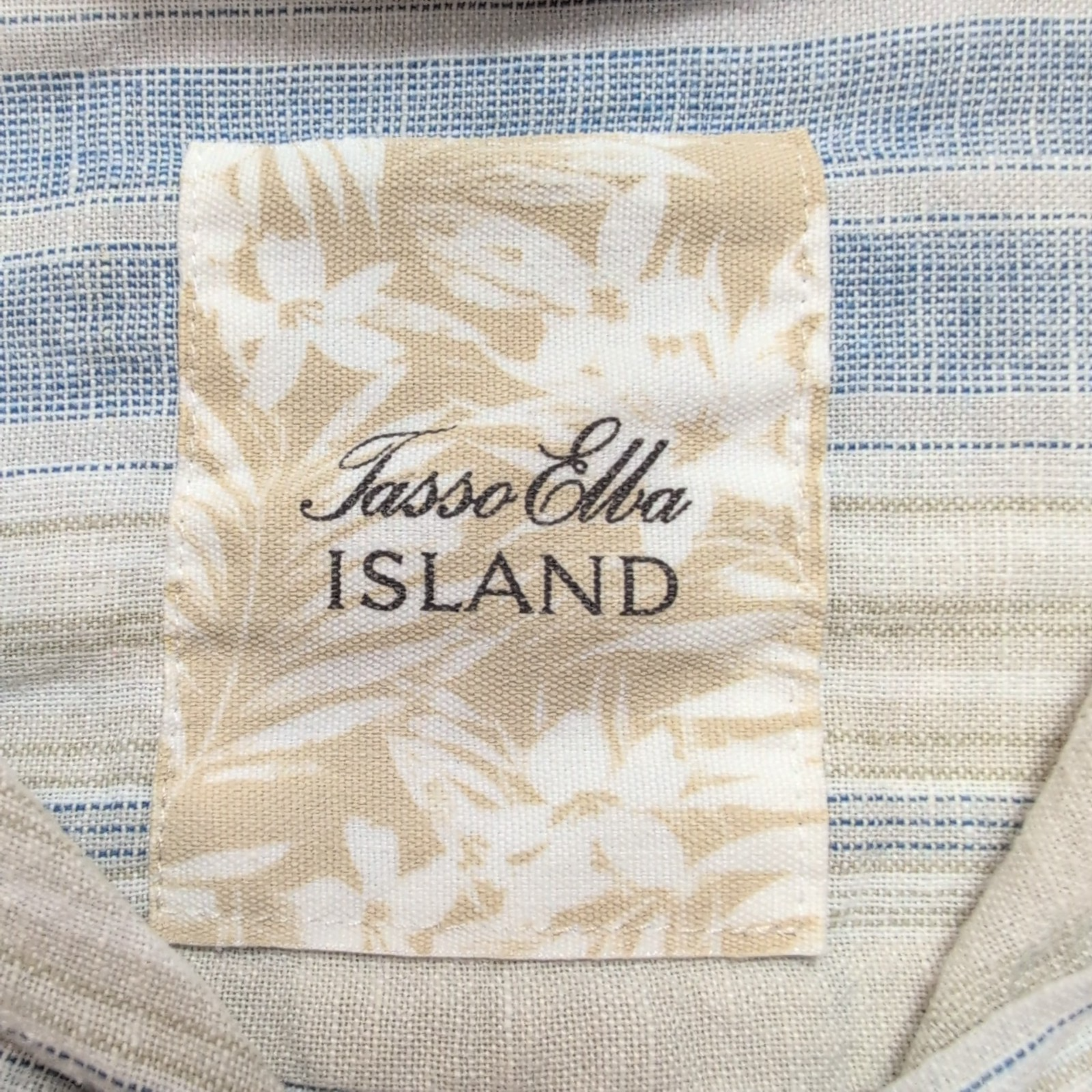 Chemise Tasso Elba Island L XL Lin Coton Beige Bleu Rayures Poche manches longue