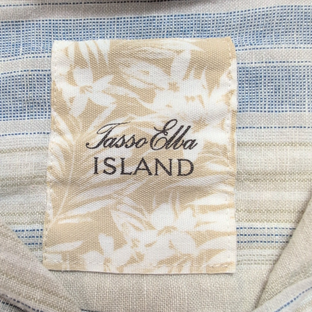 Chemise Tasso Elba Island L XL Lin Coton Beige Bleu Rayures Poche manches longue