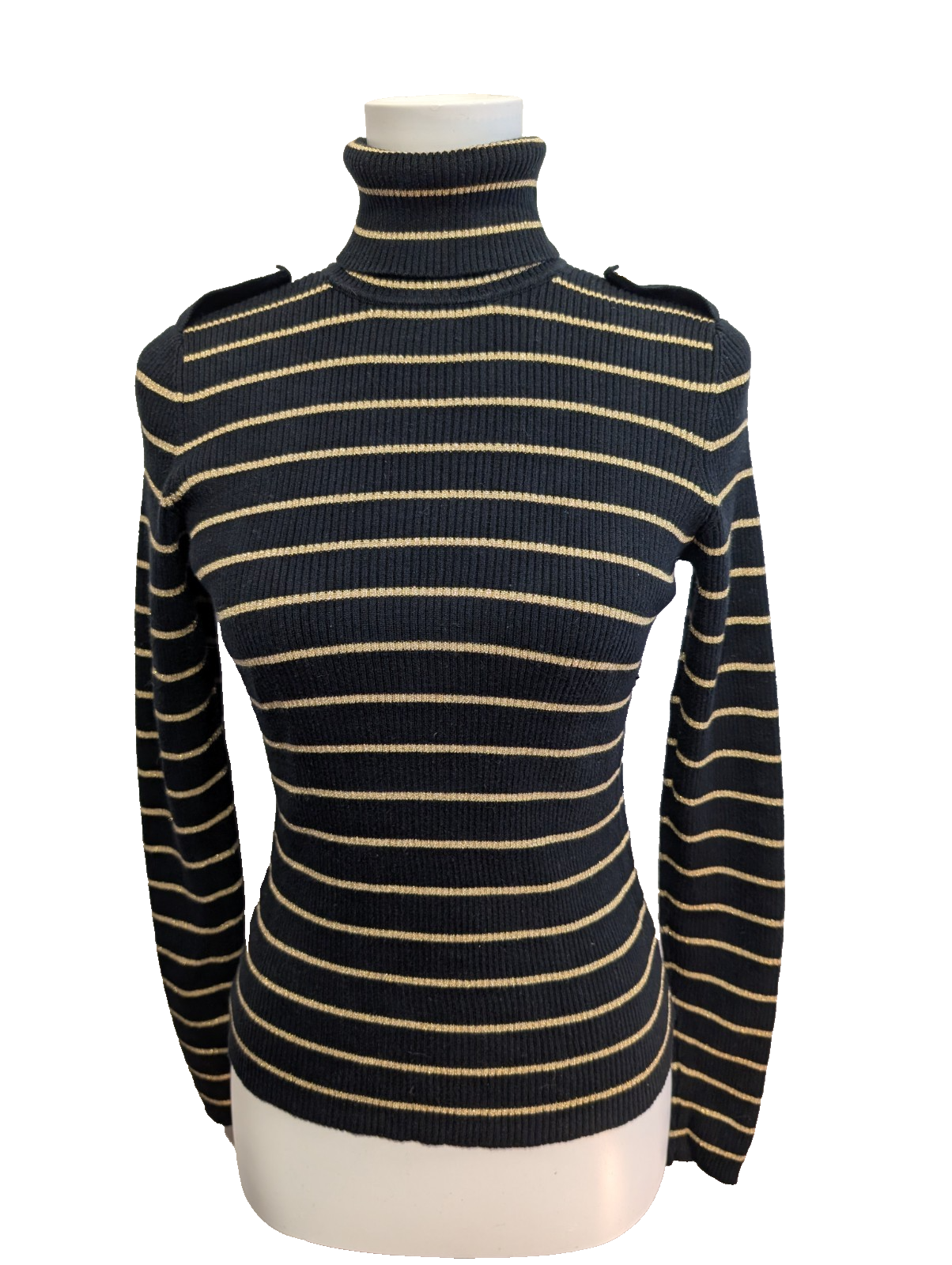 Pull Ralph Lauren (Lauren) Femme S Col Roulé Noir Doré Boutons Métal Chic 🏷️