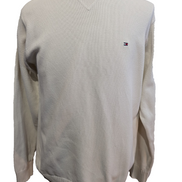 Pull Tommy Hilfiger Homme Col Rond Blanc Cassé Maille Robuste - Taille M