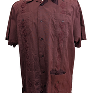 Chemise Style Cubain Cubavera Bordeaux - Broderies & 4 Poches - Taille L