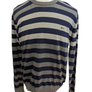 Pull Lacoste L Taille 5 coton cachemire bleu gris rayures col rond
