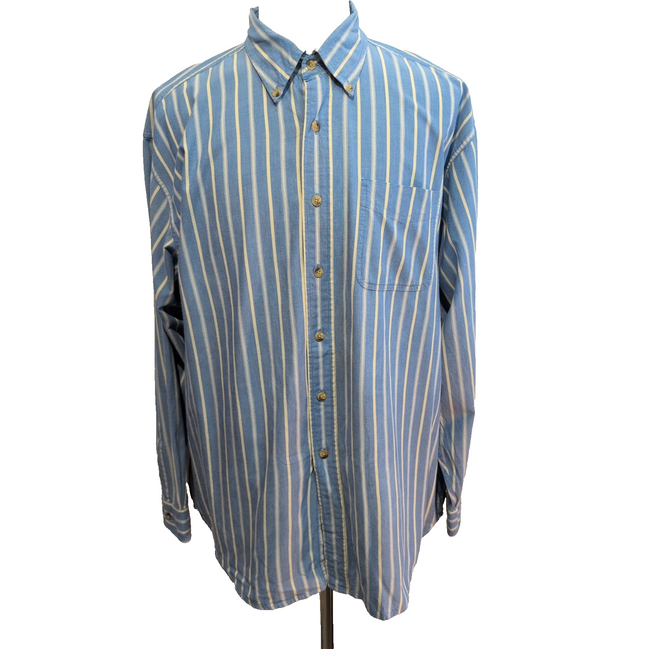 Chemise LL Bean bleu rayures crème XL (2XL) 1 poche boutons marbrés