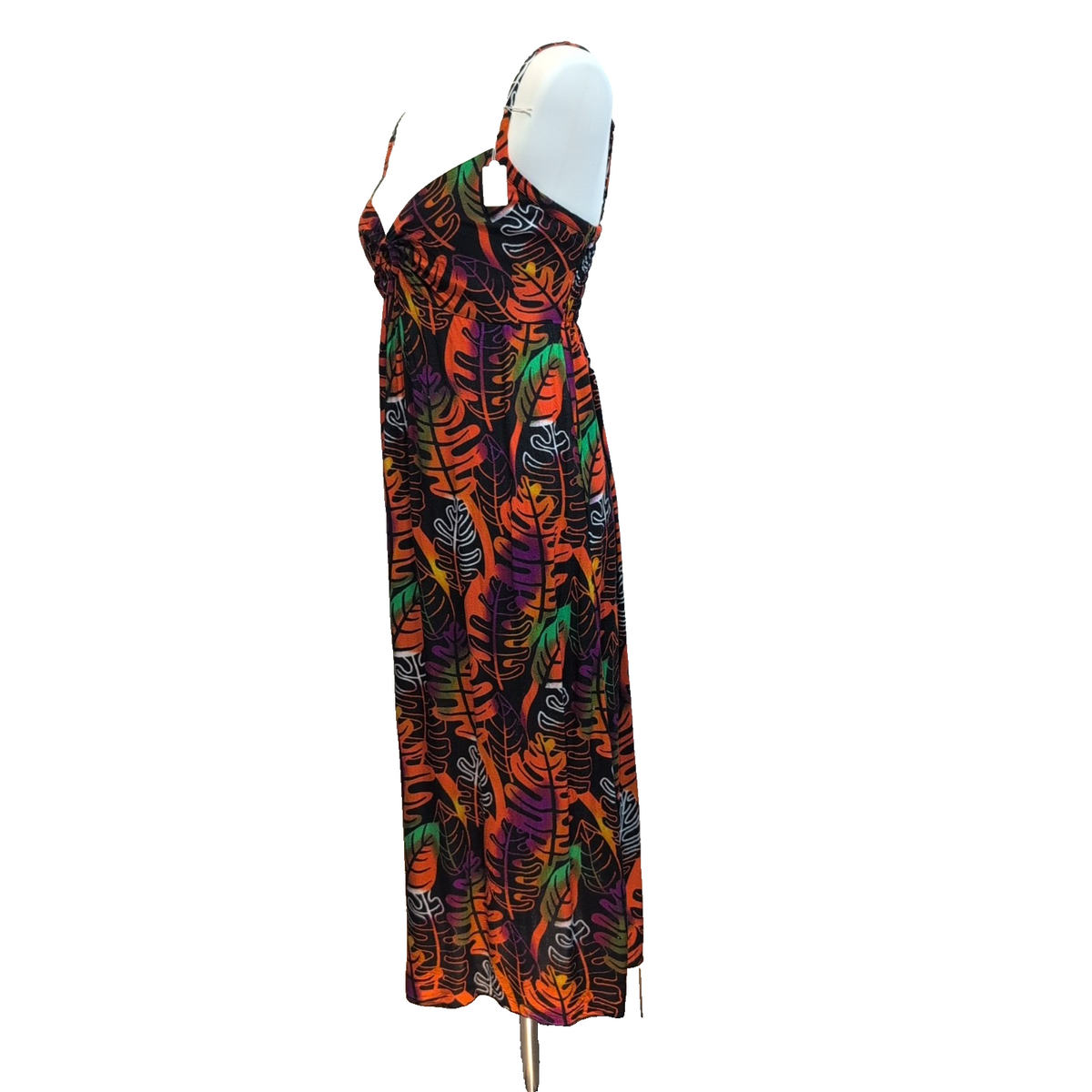 Robe d'été Femme Tropicale Feuilles Multicolore Bretelles Réglables M