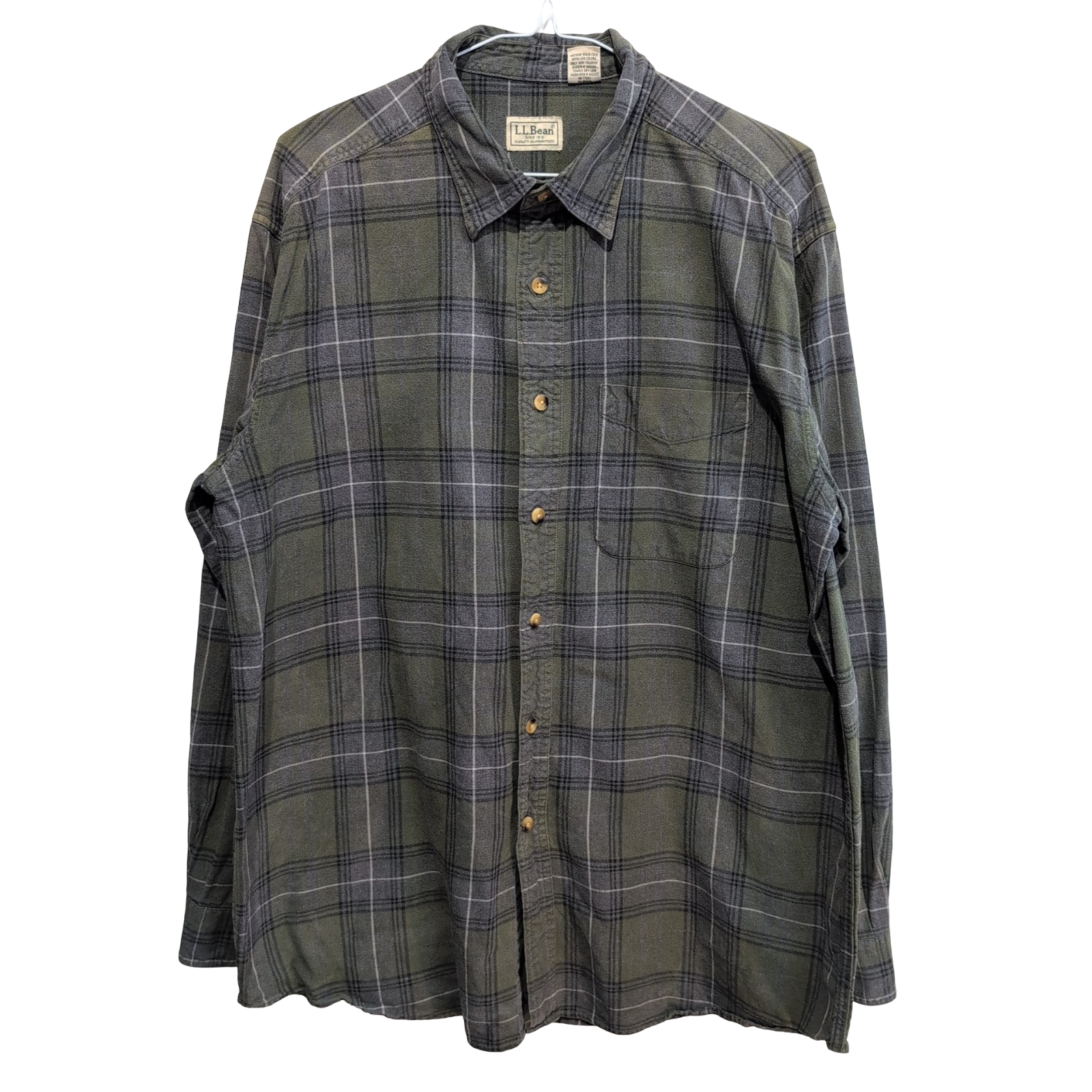 Chemise L.L. Bean kaki à carreaux 1 poche taille L manches longues #218e