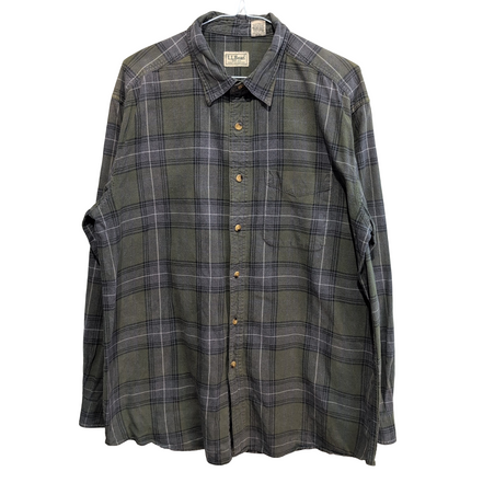 Chemise L.L. Bean kaki à carreaux 1 poche taille L manches longues #218e