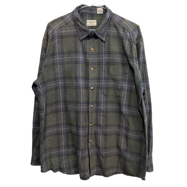 Chemise L.L. Bean kaki à carreaux 1 poche taille L manches longues #218e