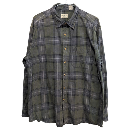 Chemise L.L. Bean kaki à carreaux 1 poche taille L manches longues #218e