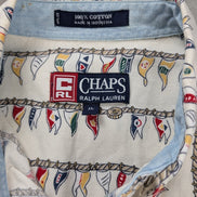 Chemise CHAPS Ralph Lauren manches courtes crème fanions nautiques shirt XL
