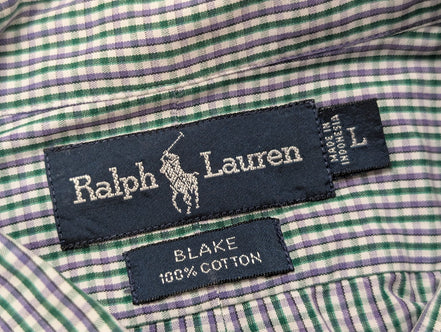 Chemise Ralph Lauren vert violet à petits carreaux taille L #2815