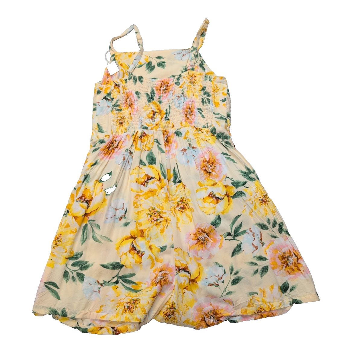 Jupe Short Femme Taille S Fleurie Jaune Fine Bretelle Viscose Été