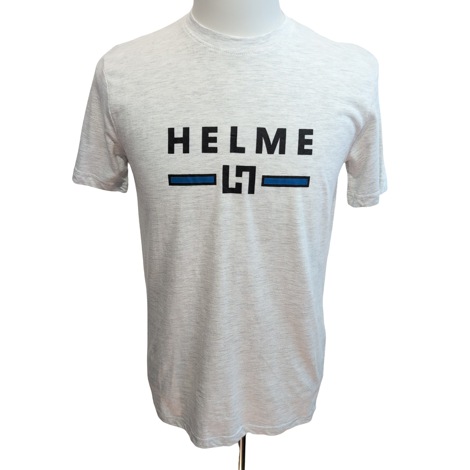 T-shirt HELME Homme S Blanc Chiné Gris 100% Coton Logo Minimaliste Neuf