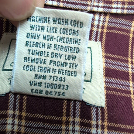 Chemise L.L.Bean XL Bordeaux Carreaux 100% Coton Vintage USA manches courtes