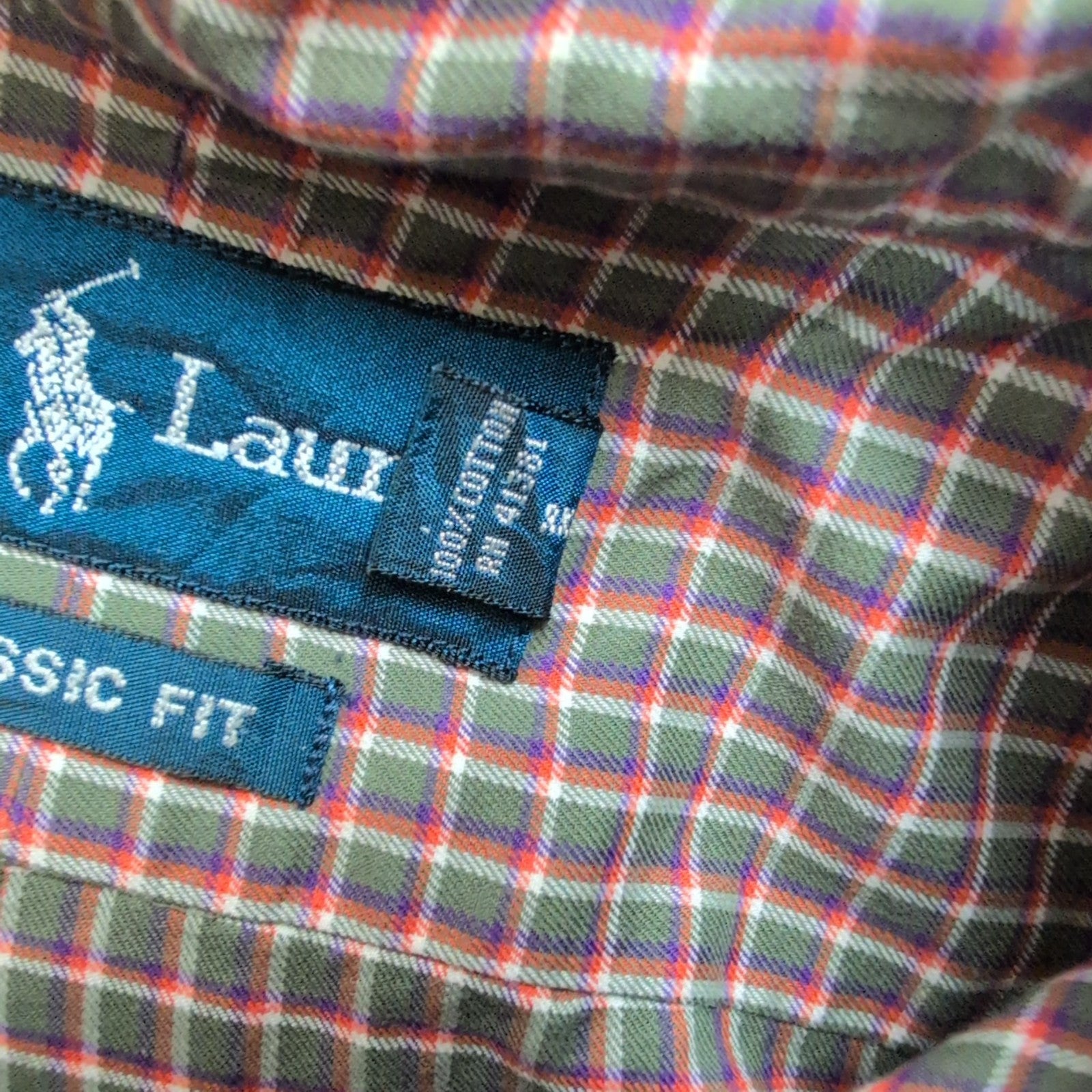 Chemise Ralph Lauren L kaki Carreaux Shirt Button Down Coton Logo Violet