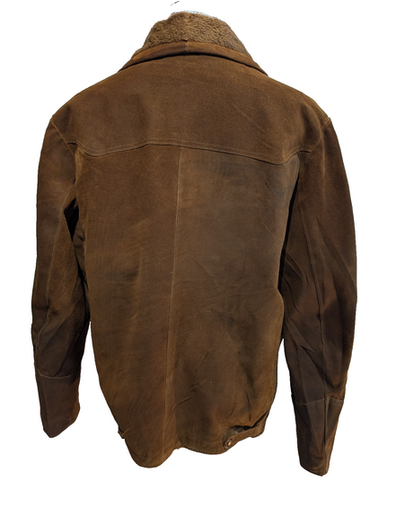 Vintage Pioneer Wear Suede Leather Shearling 44L Brown Western USA |47c
