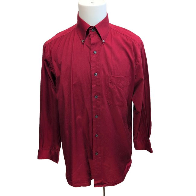 Chemise Club Room L Rouge Unie 100% Coton Poche manche longues