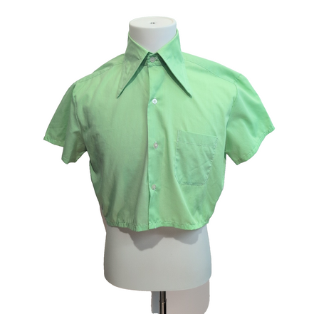 Chemise Blue Rinse Rework M Années 70 Crop Top Col Pointe Manches Courtes