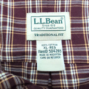 Chemise L.L.Bean XL Bordeaux Carreaux 100% Coton Vintage USA manches courtes