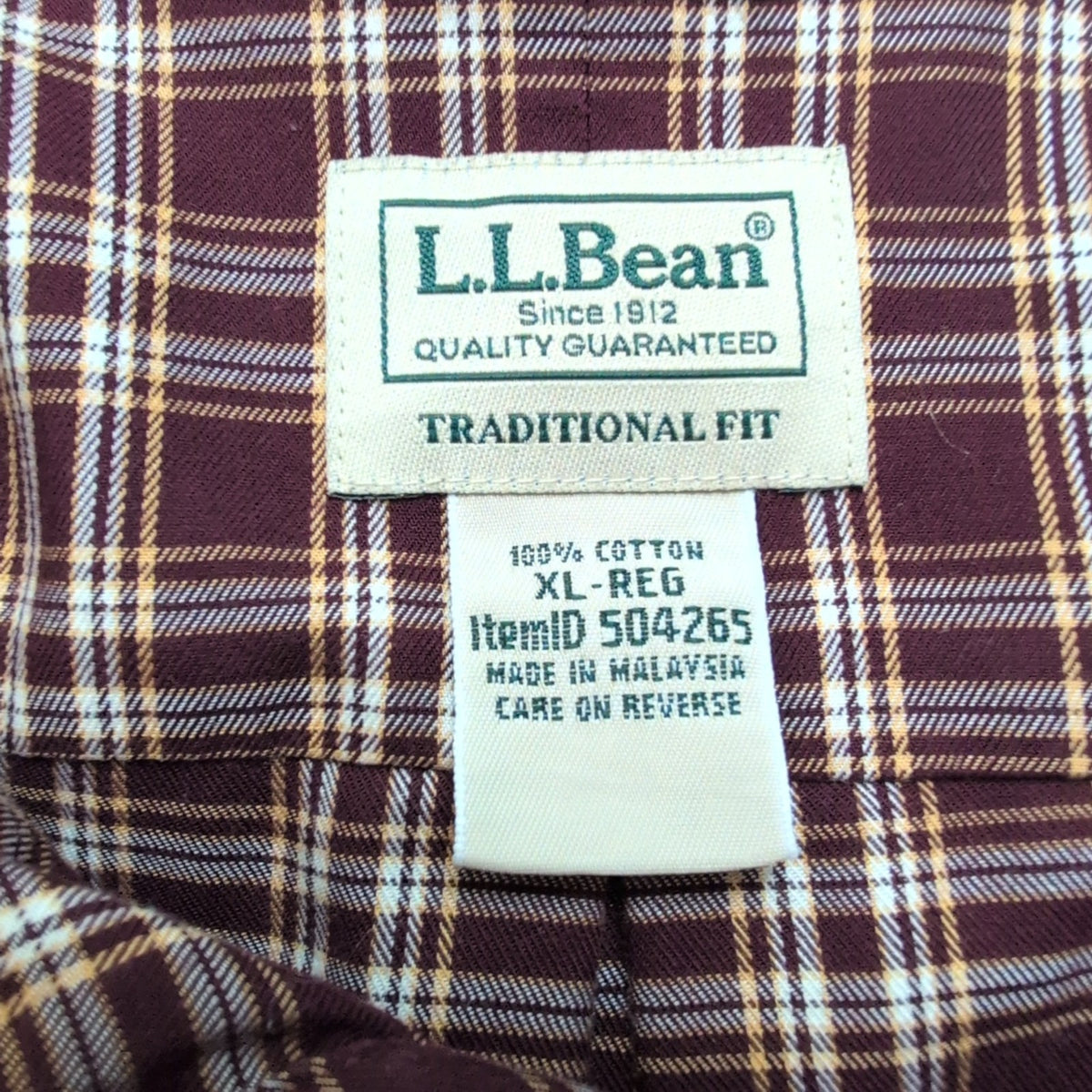 Chemise L.L.Bean XL Bordeaux Carreaux 100% Coton Vintage USA manches courtes