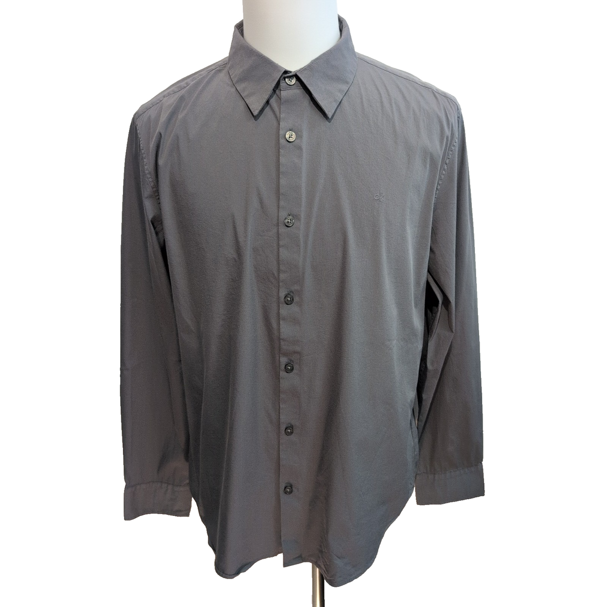 Chemise CALVIN KLEIN Stretch Gris Foncé XL Logo Brodé Coton Slim Fit
