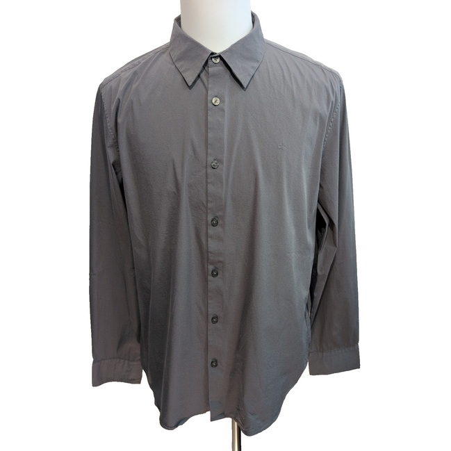 Chemise CALVIN KLEIN Stretch Gris Foncé XL Logo Brodé Coton Slim Fit