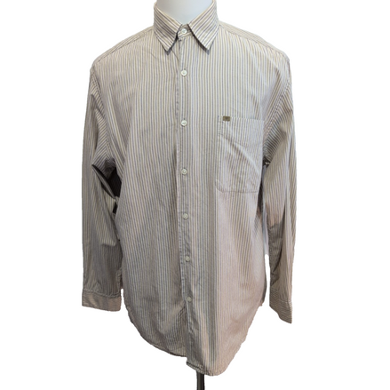Chemise Nautica beige rayures kaki violet manches longues 1 poche M