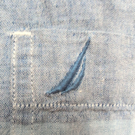 Chemise Nautica M Bleu Rayures Lin Coton Logo Brodé Poche Manches Courtes