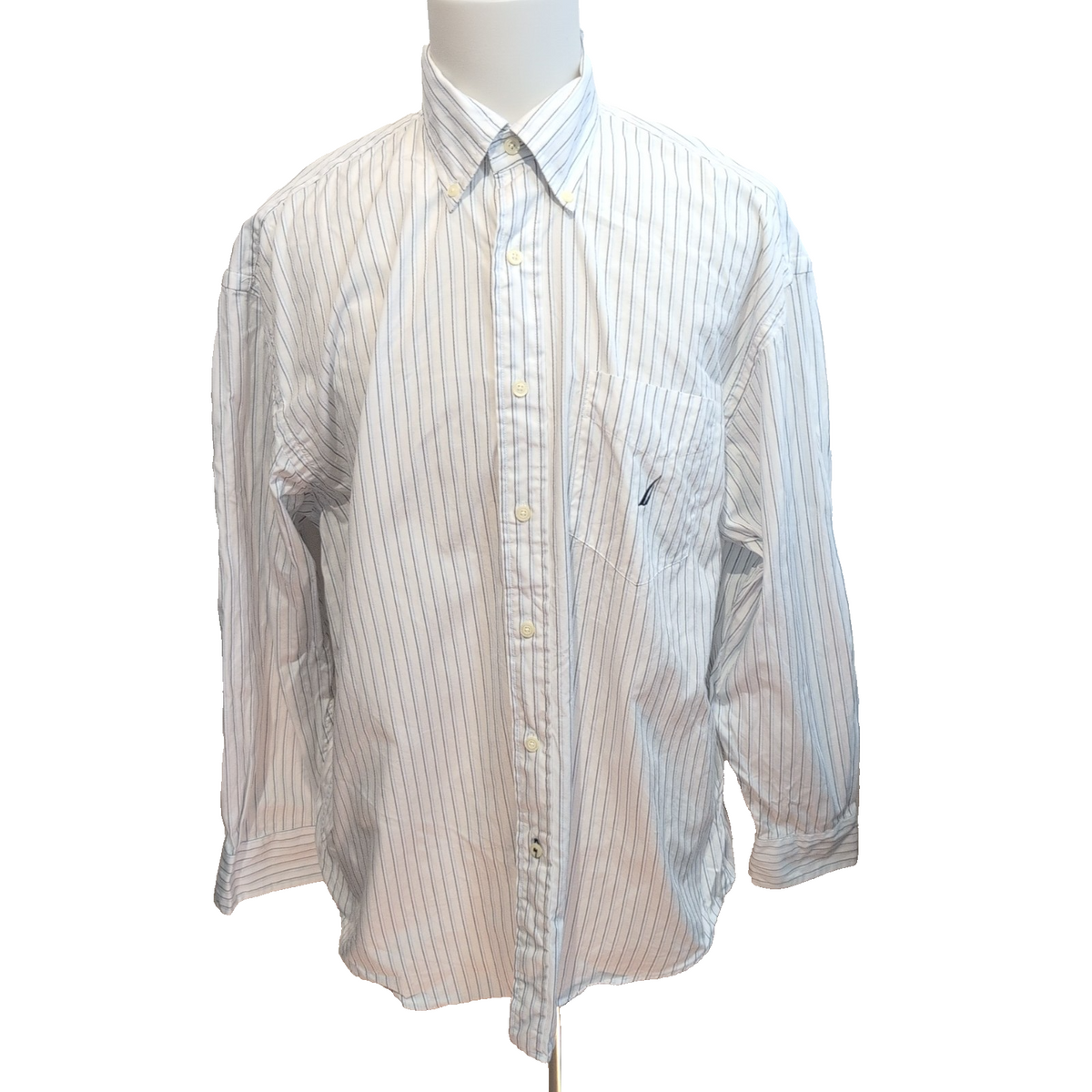 Chemise Nautica Taille XL Blanche Rayures Bleues 100% Coton Manches Longues