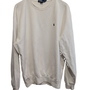Pull Sweat Polo Ralph Lauren M blanc col rond logo cavalier bleu marine