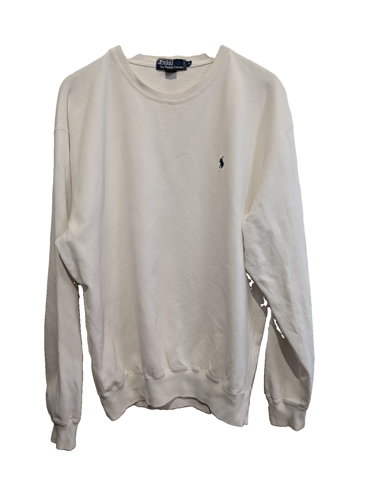 Pull Sweat Polo Ralph Lauren M blanc col rond logo cavalier bleu marine
