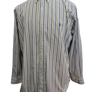 Chemise Ralph Lauren Manches Longues Rayures Bleu Vert - Classic Fit - Taille XL