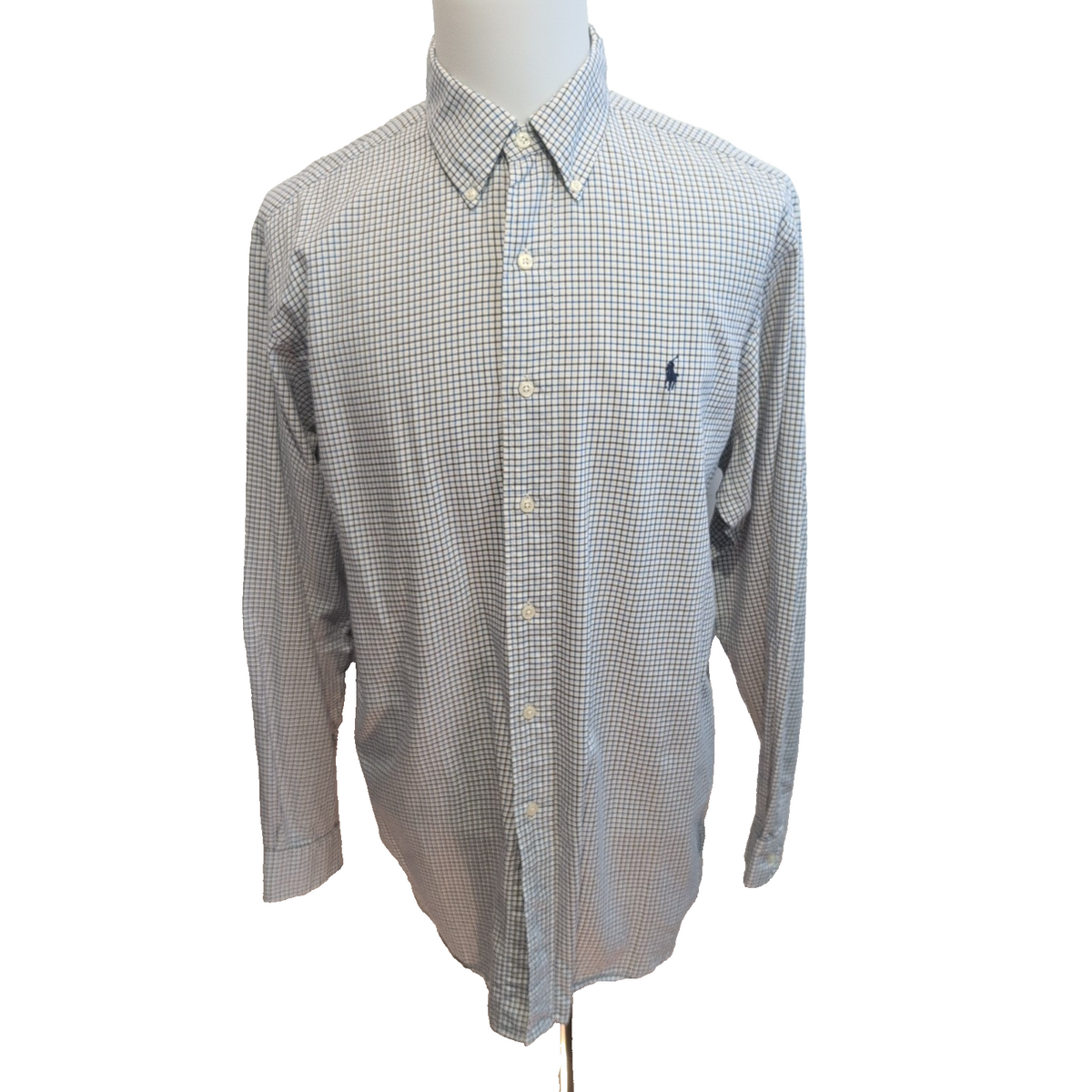Chemise Polo Ralph Lauren Ellington L Blanche Carreaux Bleu Noir Coton