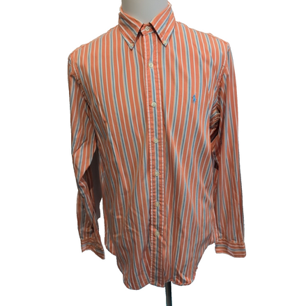 Chemise Polo Ralph Lauren L Custom Fit Rayures Orange Gris Button Down Shirt
