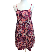 Robe d'été M Viscose Fleurie Violet Rose Fine Bretelle Poches Bohème