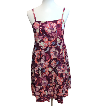 Robe d'été M Viscose Fleurie Violet Rose Fine Bretelle Poches Bohème