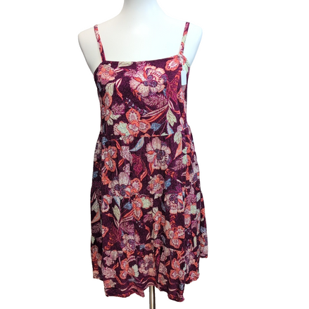 Robe d'été M Viscose Fleurie Violet Rose Fine Bretelle Poches Bohème