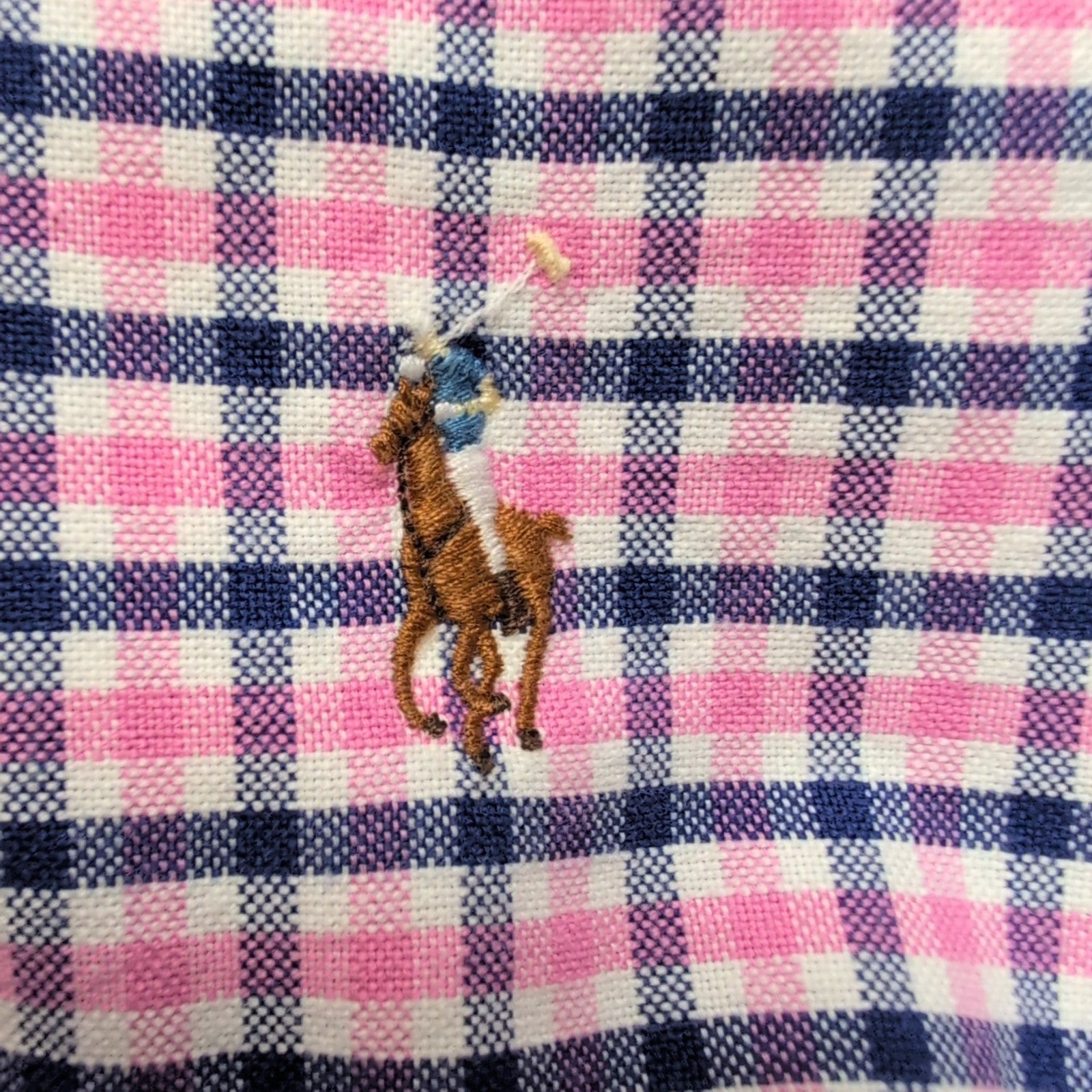 Chemise Ralph Lauren L Rose Carreaux Bleus Oxford Button Down Logo Marron