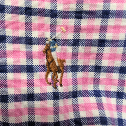 Chemise Ralph Lauren L Rose Carreaux Bleus Oxford Button Down Logo Marron