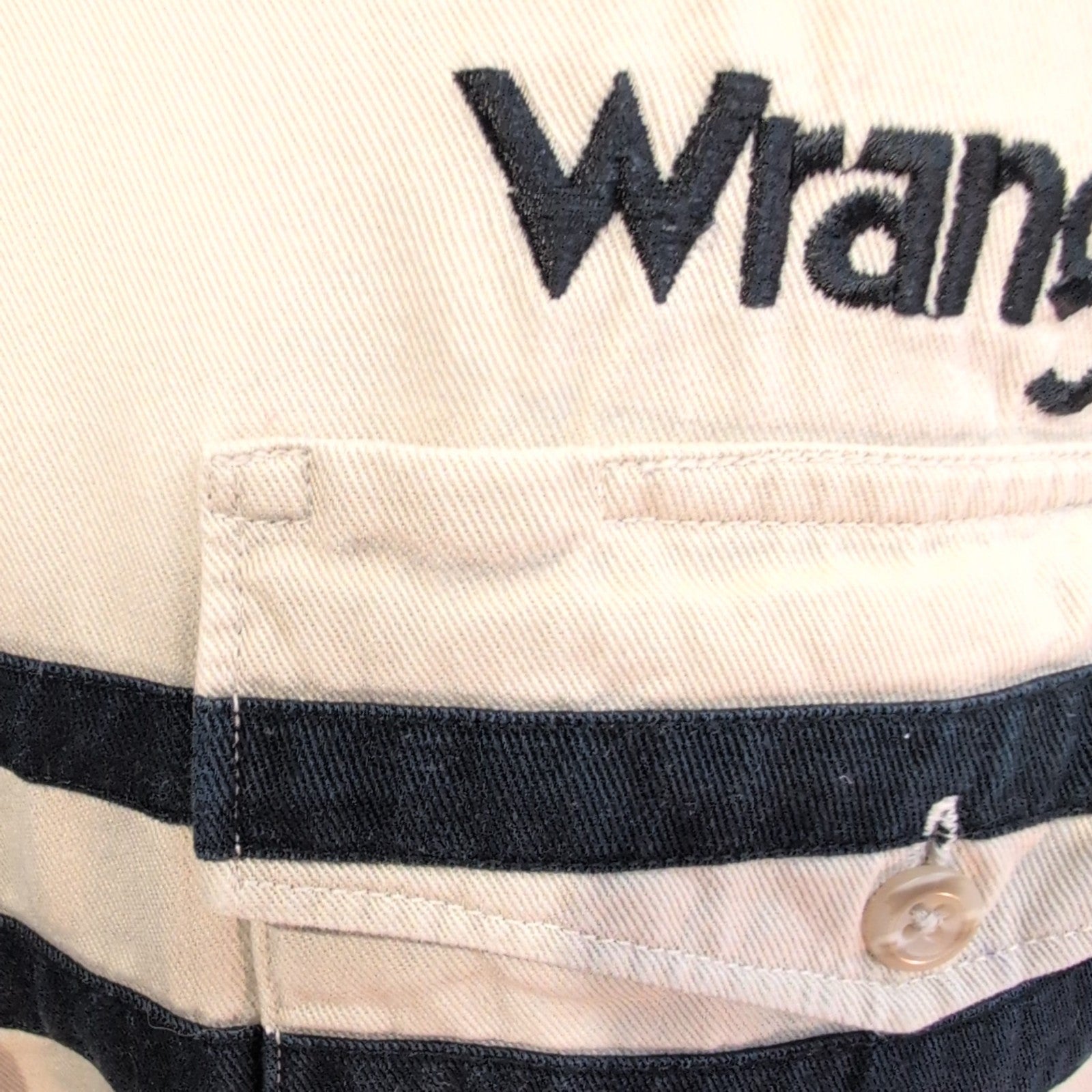 Chemise Wrangler Western Rare Broderie Manches Longues Bleu Marine et Crème T.XL
