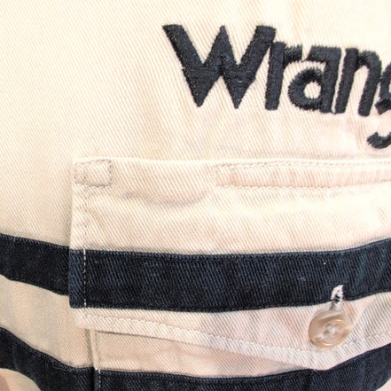 Chemise Wrangler Western Rare Broderie Manches Longues Bleu Marine et Crème T.XL