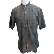 Chemise Eddie Bauer L Col Mao Gris foncé Carreaux Manches courtes Classic Fit