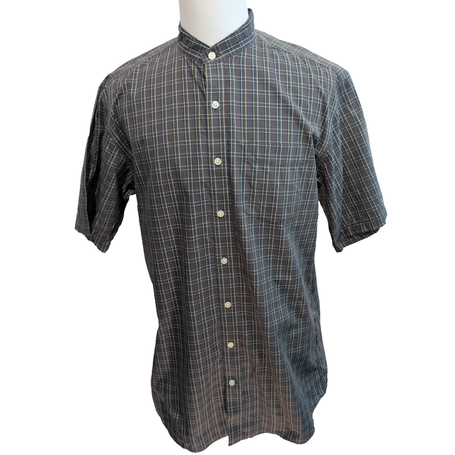 Chemise Eddie Bauer L Col Mao Gris foncé Carreaux Manches courtes Classic Fit